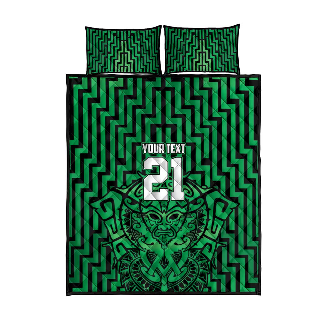 Custom Basketball New Zealand Quilt Bed Set Green Maori Ta Moko Indigenous - Polynesian Pride