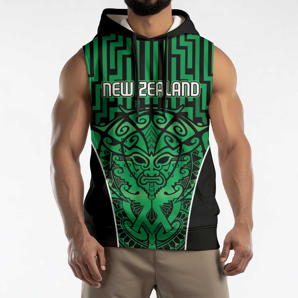 Custom Basketball New Zealand Sleeveless Hoodie Green Maori Ta Moko Indigenous LT9 - Polynesian Pride