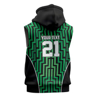 Custom Basketball New Zealand Sleeveless Zip Hoodie Green Maori Ta Moko Indigenous - Polynesian Pride