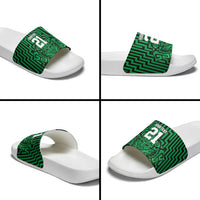 Custom Basketball New Zealand Slide Sandals Green Maori Ta Moko Indigenous - Polynesian Pride