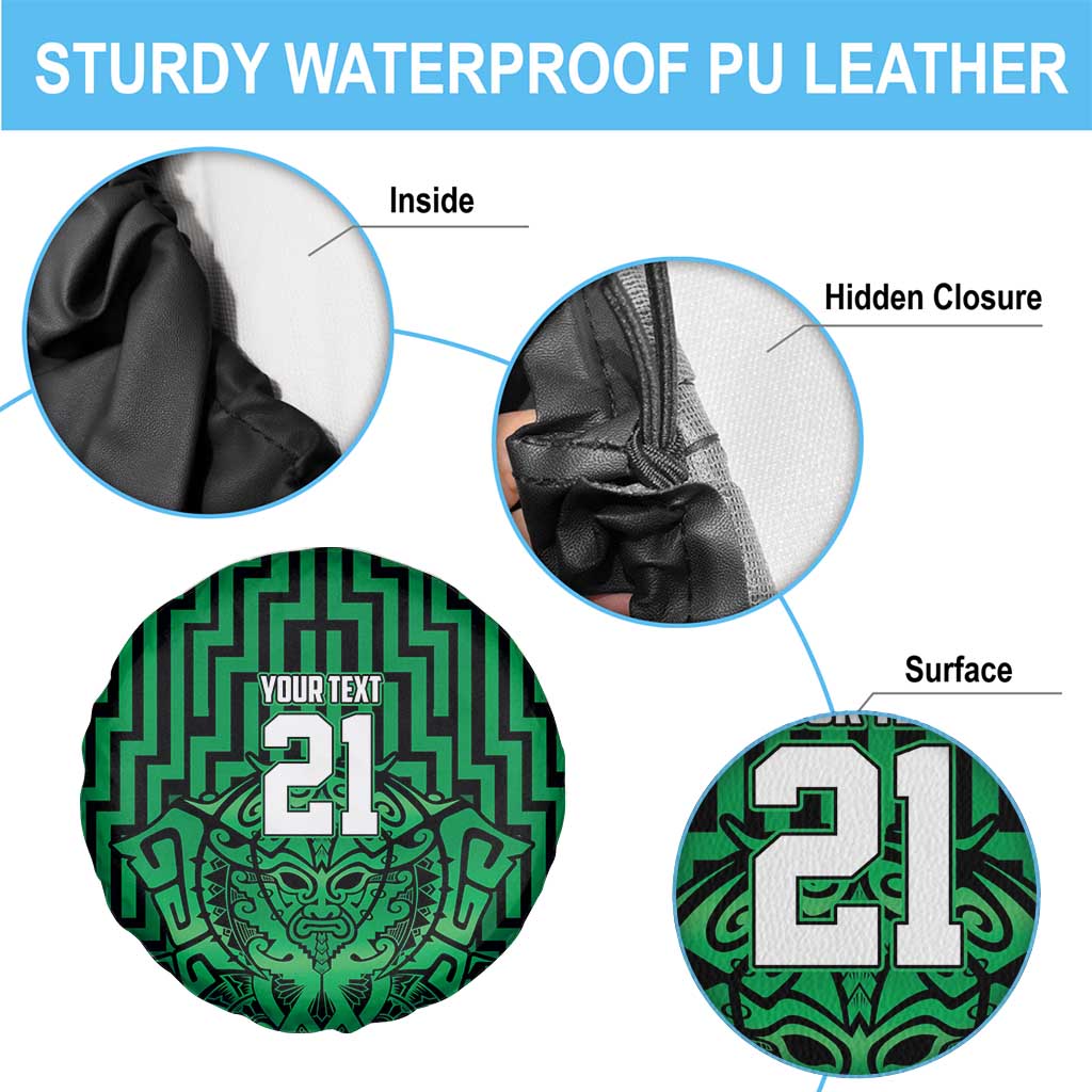 Custom Basketball New Zealand Spare Tire Cover Green Maori Ta Moko Indigenous - Polynesian Pride