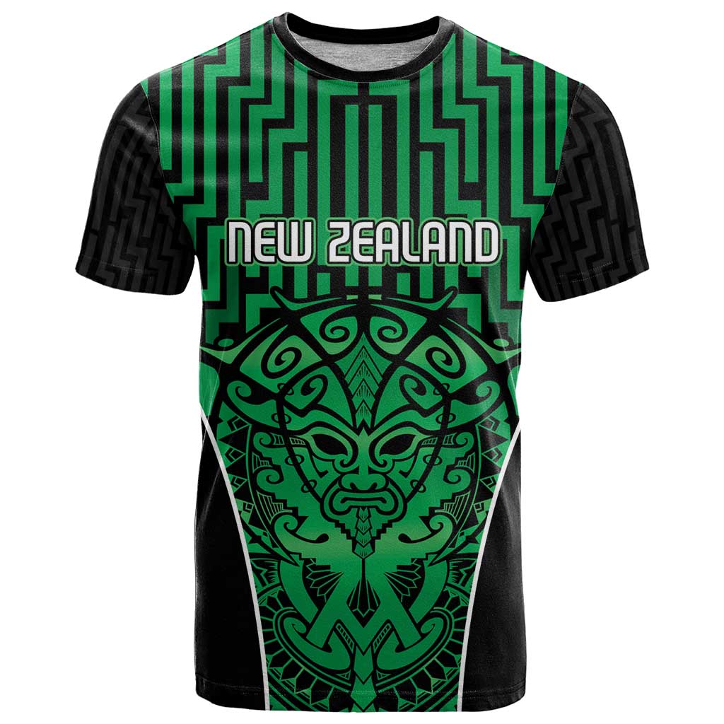 Custom Basketball New Zealand T Shirt Green Maori Ta Moko Indigenous - Polynesian Pride