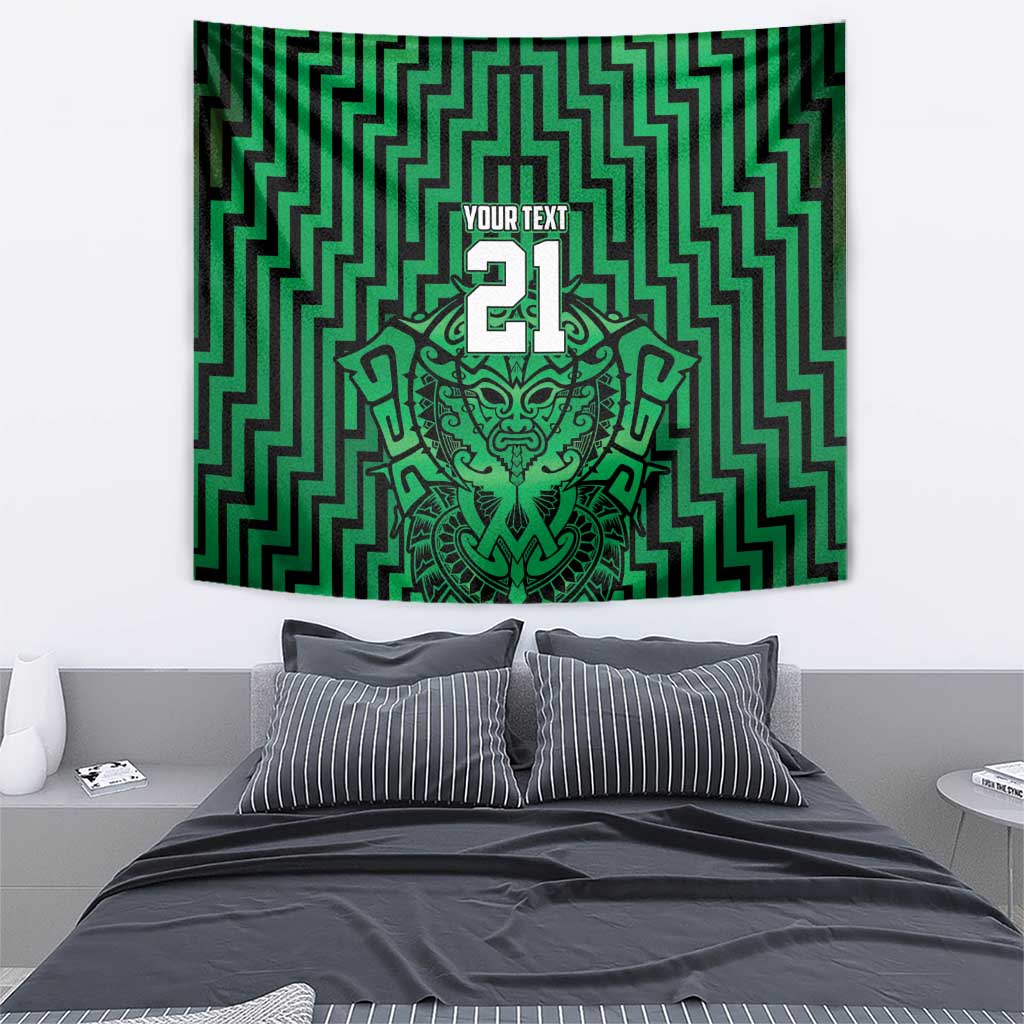 Custom Basketball New Zealand Tapestry Green Maori Ta Moko Indigenous - Polynesian Pride