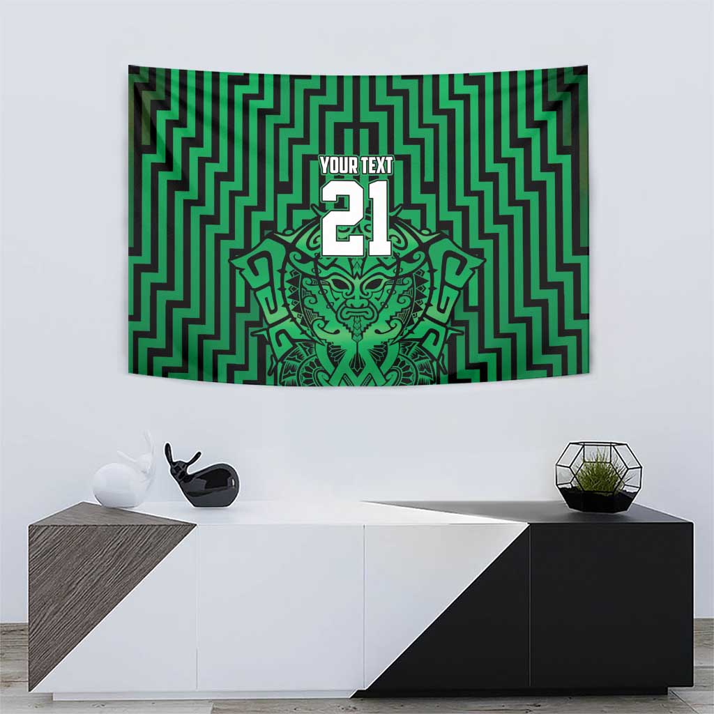 Custom Basketball New Zealand Tapestry Green Maori Ta Moko Indigenous - Polynesian Pride