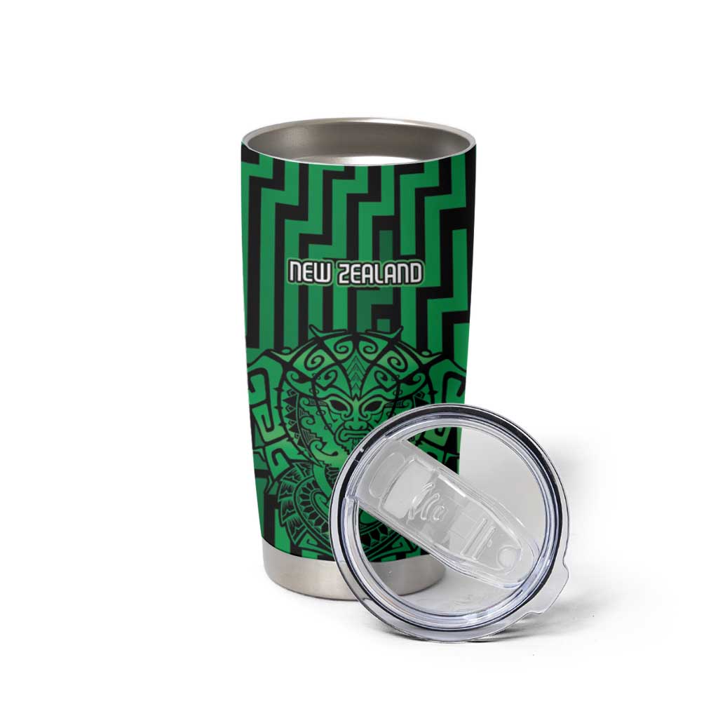 Custom Basketball New Zealand Tumbler Cup Green Maori Ta Moko Indigenous - Polynesian Pride