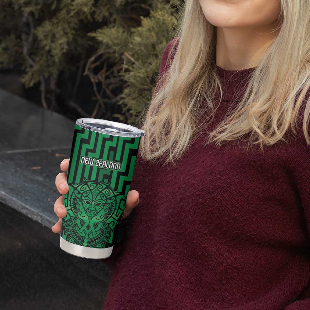 Custom Basketball New Zealand Tumbler Cup Green Maori Ta Moko Indigenous - Polynesian Pride