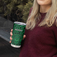 Custom Basketball New Zealand Tumbler Cup Green Maori Ta Moko Indigenous - Polynesian Pride