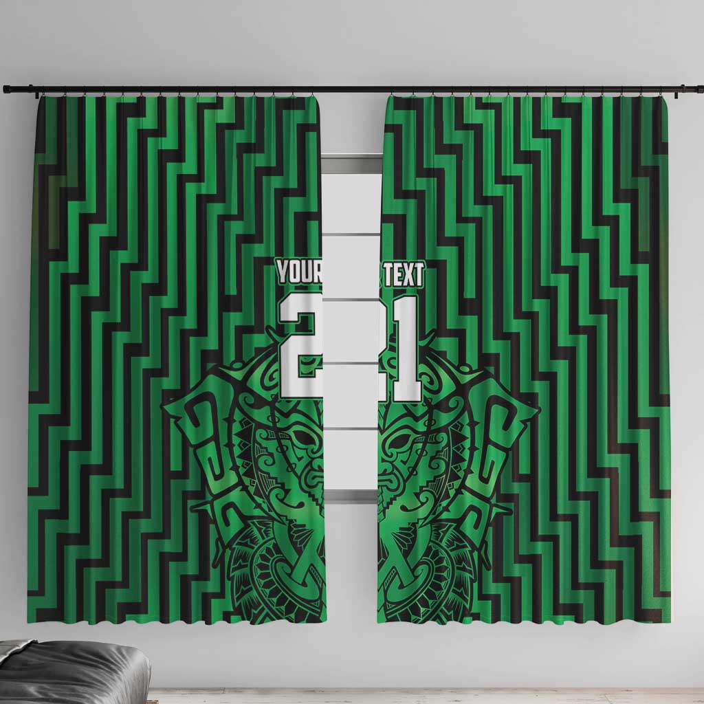 Custom Basketball New Zealand Window Curtain Green Maori Ta Moko Indigenous - Polynesian Pride