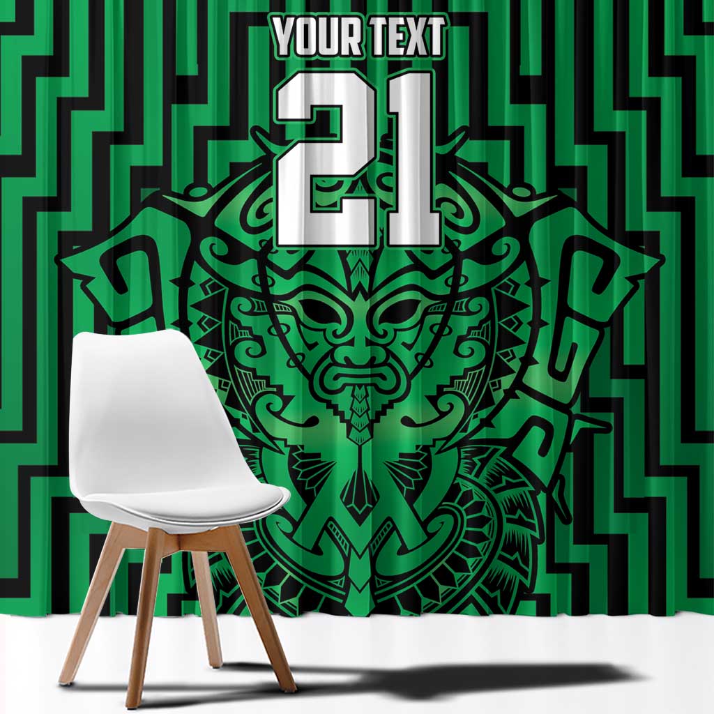 Custom Basketball New Zealand Window Curtain Green Maori Ta Moko Indigenous - Polynesian Pride