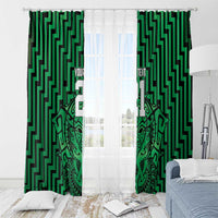 Custom Basketball New Zealand Window Curtain Green Maori Ta Moko Indigenous - Polynesian Pride
