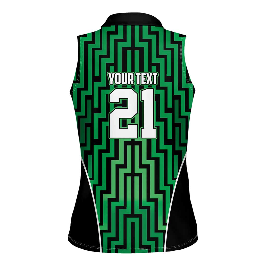 Custom Basketball New Zealand Women Sleeveless Polo Shirt Green Maori Ta Moko Indigenous - Polynesian Pride