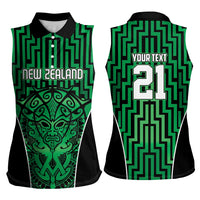 Custom Basketball New Zealand Women Sleeveless Polo Shirt Green Maori Ta Moko Indigenous - Polynesian Pride