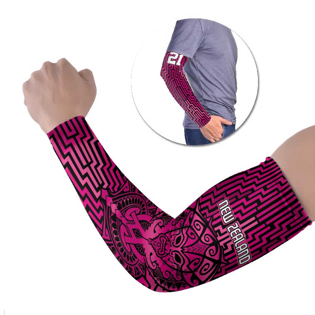 Custom Basketball New Zealand Arm Sleeves Pink Maori Ta Moko Indigenous - Polynesian Pride
