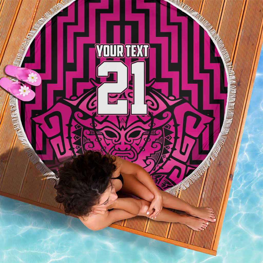 Custom Basketball New Zealand Beach Blanket Pink Maori Ta Moko Indigenous - Polynesian Pride