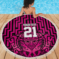 Custom Basketball New Zealand Beach Blanket Pink Maori Ta Moko Indigenous - Polynesian Pride