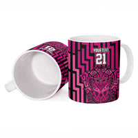 Custom Basketball New Zealand Ceramic Mug Pink Maori Ta Moko Indigenous - Polynesian Pride