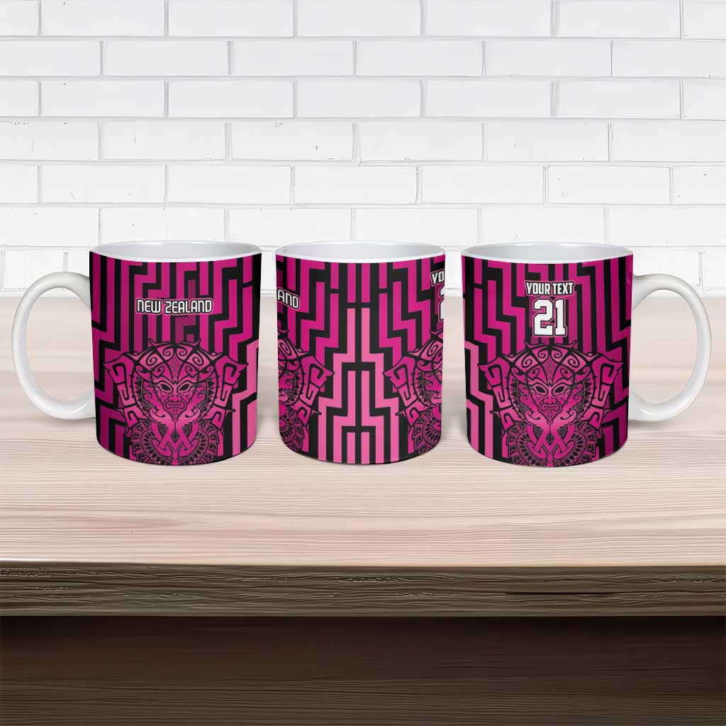 Custom Basketball New Zealand Ceramic Mug Pink Maori Ta Moko Indigenous - Polynesian Pride