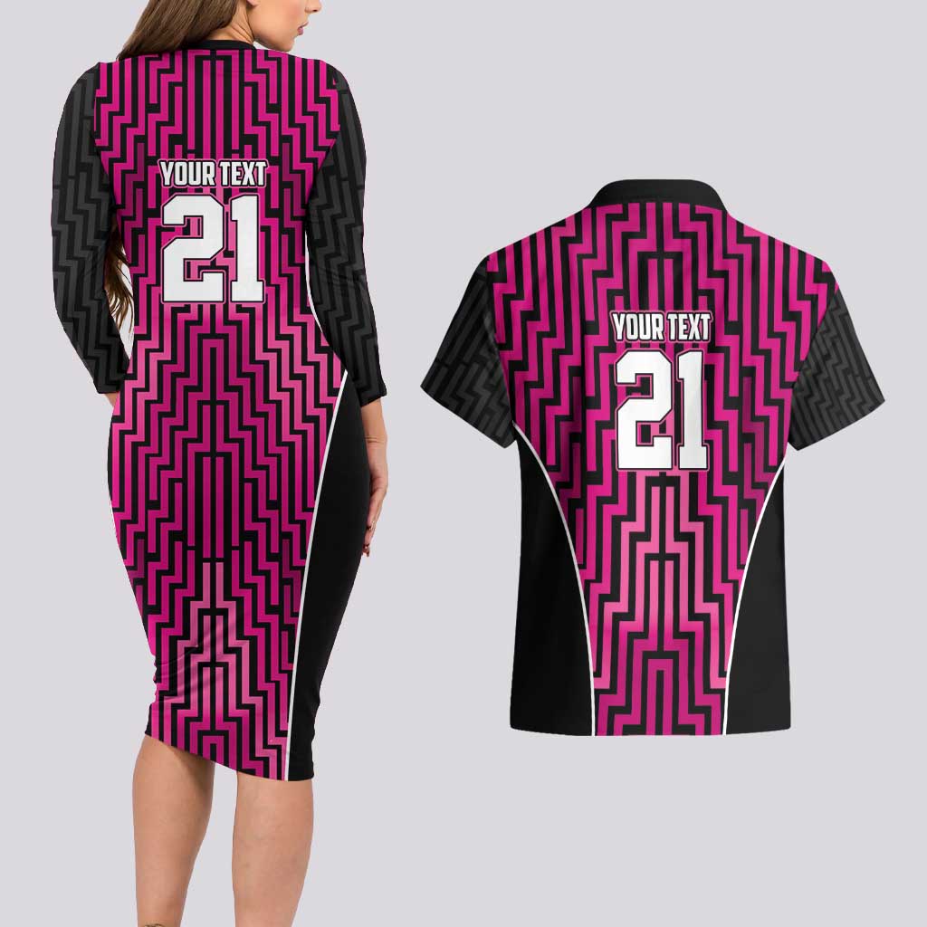 Custom Basketball New Zealand Couples Matching Long Sleeve Bodycon Dress and Hawaiian Shirt Pink Maori Ta Moko Indigenous LT9 - Polynesian Pride