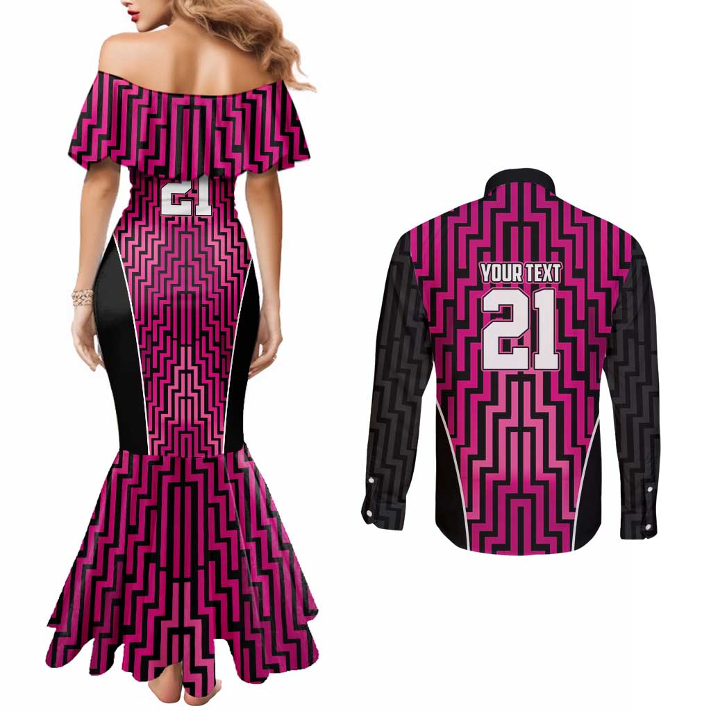 Custom Basketball New Zealand Couples Matching Mermaid Dress and Long Sleeve Button Shirt Pink Maori Ta Moko Indigenous LT9 - Polynesian Pride