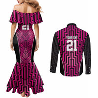 Custom Basketball New Zealand Couples Matching Mermaid Dress and Long Sleeve Button Shirt Pink Maori Ta Moko Indigenous LT9 - Polynesian Pride