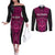 Custom Basketball New Zealand Couples Matching Off The Shoulder Long Sleeve Dress and Long Sleeve Button Shirt Pink Maori Ta Moko Indigenous - Polynesian Pride