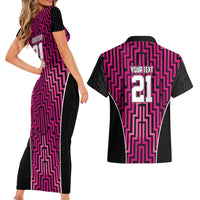 Custom Basketball New Zealand Couples Matching Short Sleeve Bodycon Dress and Hawaiian Shirt Pink Maori Ta Moko Indigenous LT9 - Polynesian Pride