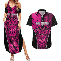 Custom Basketball New Zealand Couples Matching Summer Maxi Dress and Hawaiian Shirt Pink Maori Ta Moko Indigenous LT9 Pink - Polynesian Pride