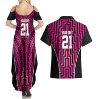 Custom Basketball New Zealand Couples Matching Summer Maxi Dress and Hawaiian Shirt Pink Maori Ta Moko Indigenous LT9 - Polynesian Pride
