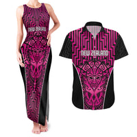 Custom Basketball New Zealand Couples Matching Tank Maxi Dress and Hawaiian Shirt Pink Maori Ta Moko Indigenous LT9 Pink - Polynesian Pride