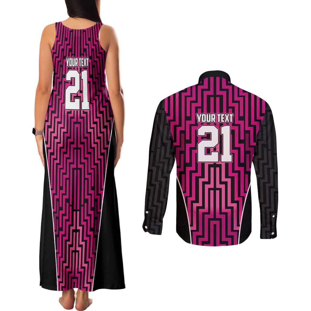Custom Basketball New Zealand Couples Matching Tank Maxi Dress and Long Sleeve Button Shirt Pink Maori Ta Moko Indigenous LT9 - Polynesian Pride