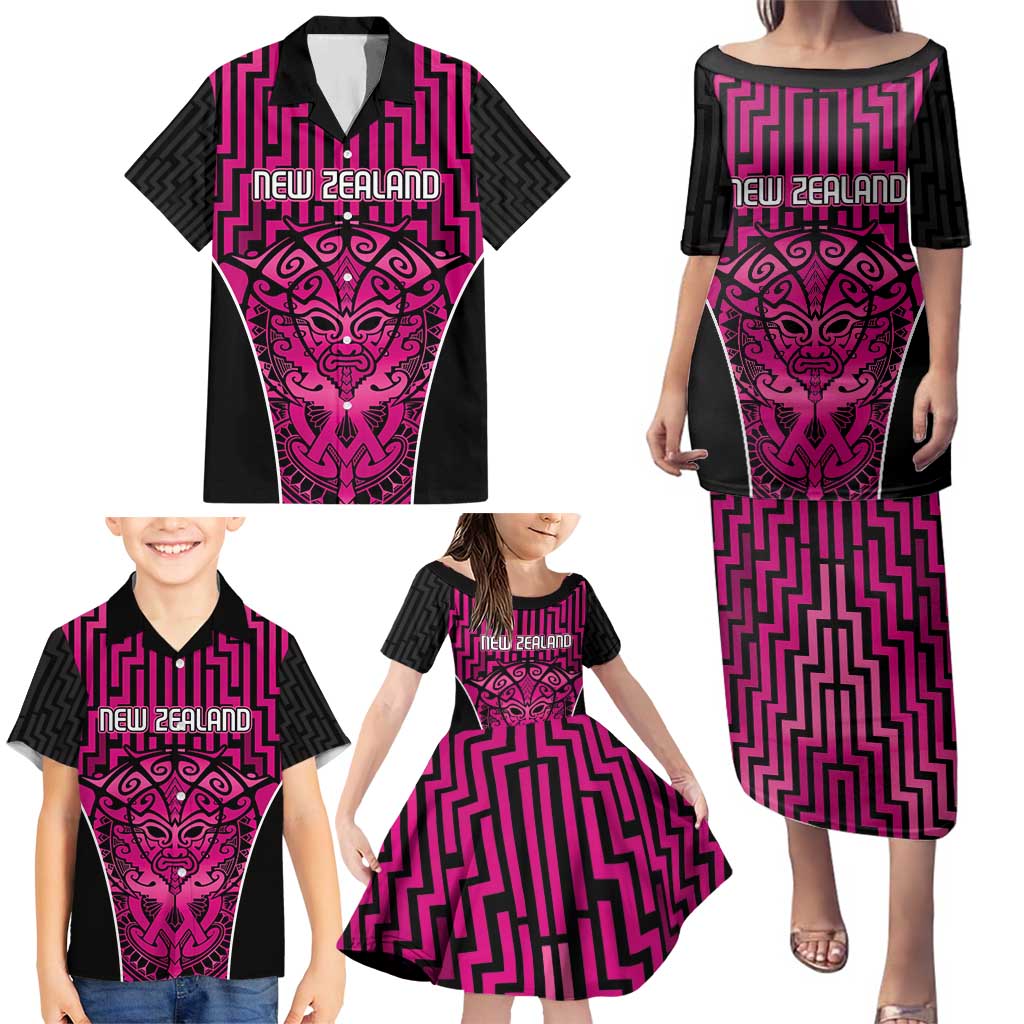 Custom Basketball New Zealand Family Matching Puletasi and Hawaiian Shirt Pink Maori Ta Moko Indigenous LT9 - Polynesian Pride