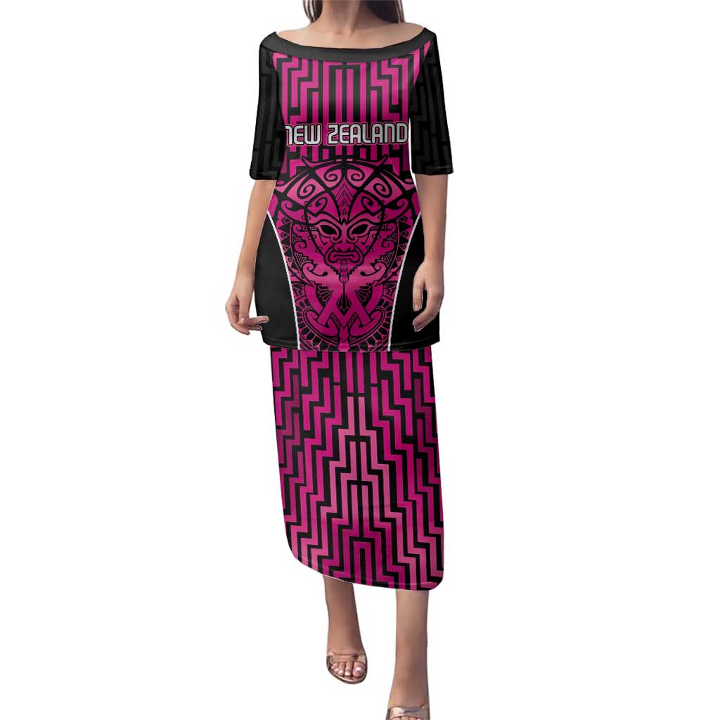 Custom Basketball New Zealand Family Matching Puletasi and Hawaiian Shirt Pink Maori Ta Moko Indigenous LT9 Mom's Dress Pink - Polynesian Pride