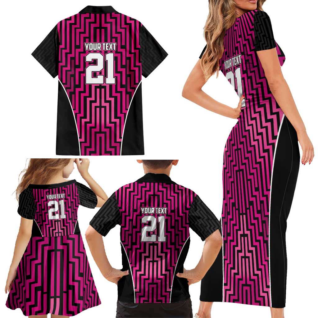 Custom Basketball New Zealand Family Matching Short Sleeve Bodycon Dress and Hawaiian Shirt Pink Maori Ta Moko Indigenous LT9 - Polynesian Pride