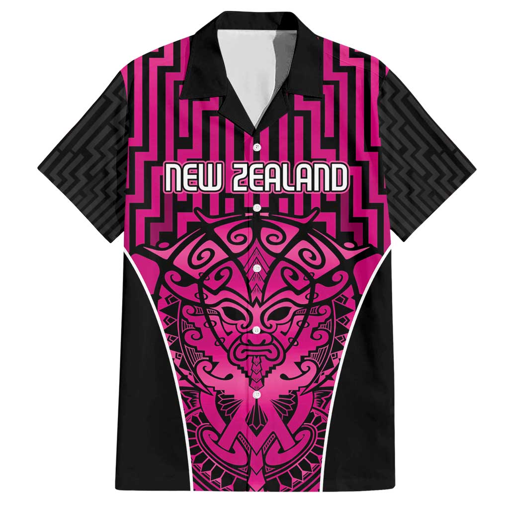 Custom Basketball New Zealand Family Matching Short Sleeve Bodycon Dress and Hawaiian Shirt Pink Maori Ta Moko Indigenous LT9 Dad's Shirt - Short Sleeve Pink - Polynesian Pride