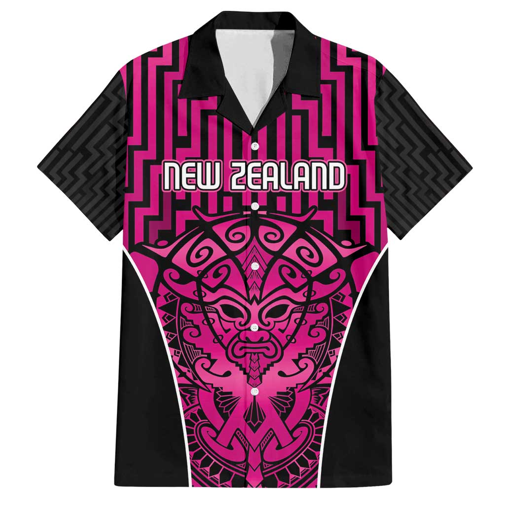 Custom Basketball New Zealand Family Matching Summer Maxi Dress and Hawaiian Shirt Pink Maori Ta Moko Indigenous LT9 Dad's Shirt - Short Sleeve Pink - Polynesian Pride