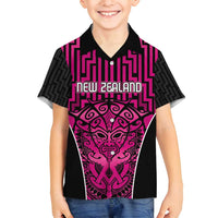 Custom Basketball New Zealand Family Matching Summer Maxi Dress and Hawaiian Shirt Pink Maori Ta Moko Indigenous LT9 Son's Shirt Pink - Polynesian Pride