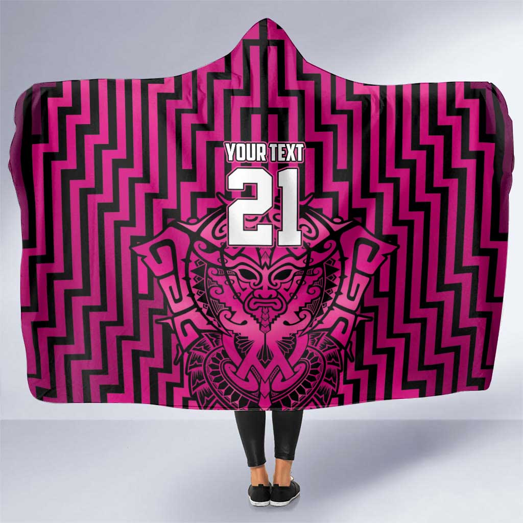 Custom Basketball New Zealand Hooded Blanket Pink Maori Ta Moko Indigenous - Polynesian Pride