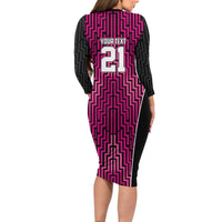 Custom Basketball New Zealand Long Sleeve Bodycon Dress Pink Maori Ta Moko Indigenous - Polynesian Pride