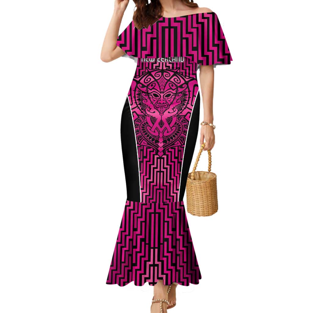 Custom Basketball New Zealand Mermaid Dress Pink Maori Ta Moko Indigenous - Polynesian Pride