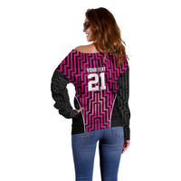 Custom Basketball New Zealand Off Shoulder Sweater Pink Maori Ta Moko Indigenous - Polynesian Pride