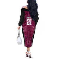 Custom Basketball New Zealand Off The Shoulder Long Sleeve Dress Pink Maori Ta Moko Indigenous - Polynesian Pride