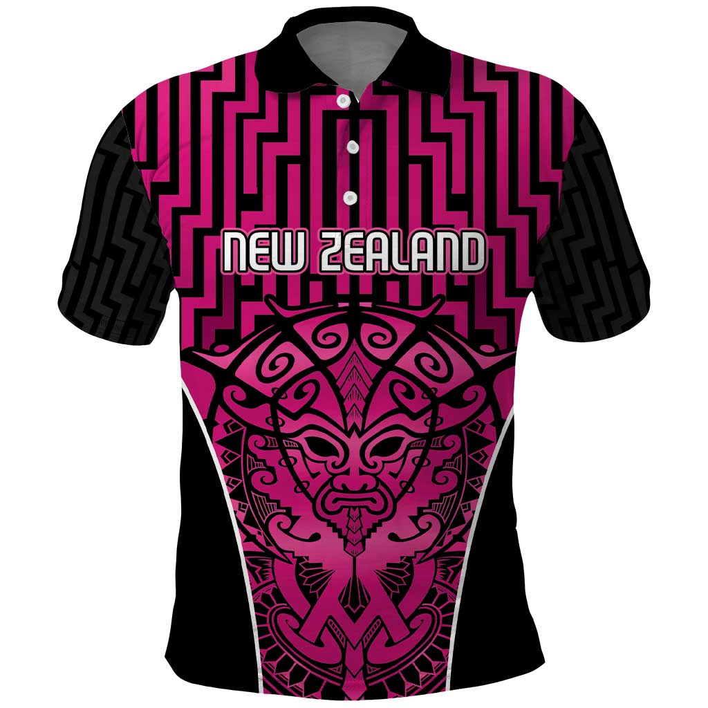Custom Basketball New Zealand Polo Shirt Pink Maori Ta Moko Indigenous - Polynesian Pride