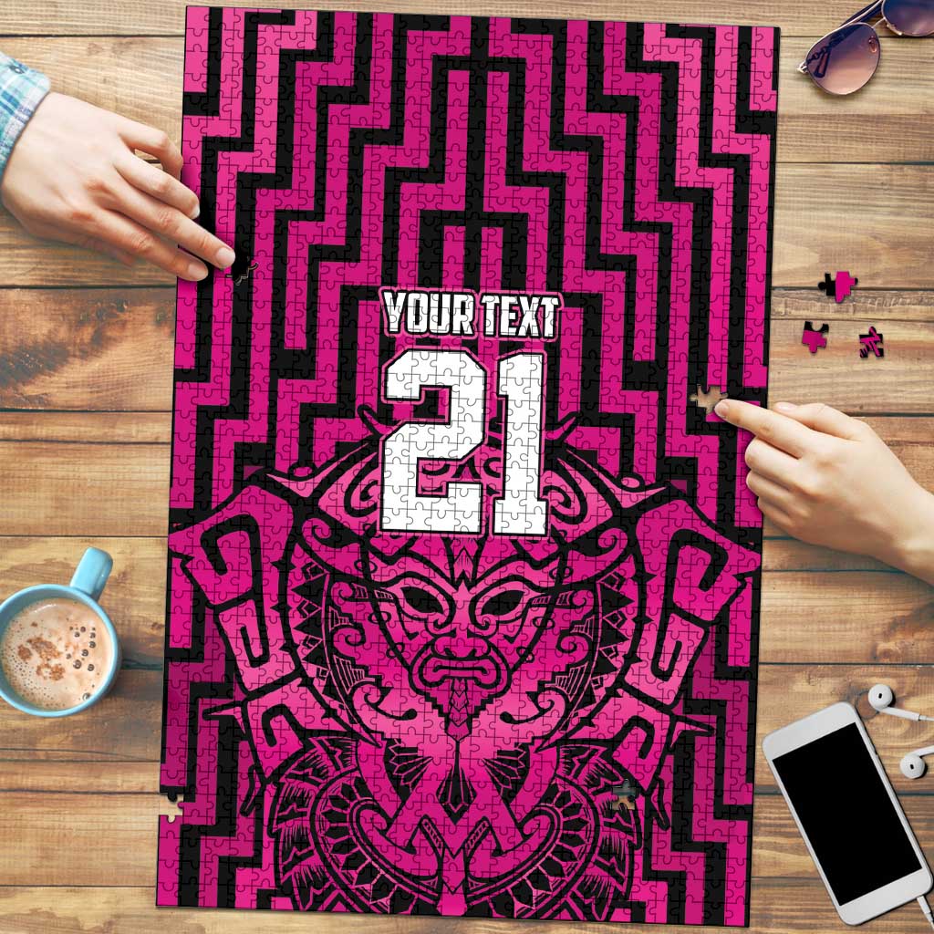 Custom Basketball New Zealand Puzzle Pink Maori Ta Moko Indigenous - Polynesian Pride