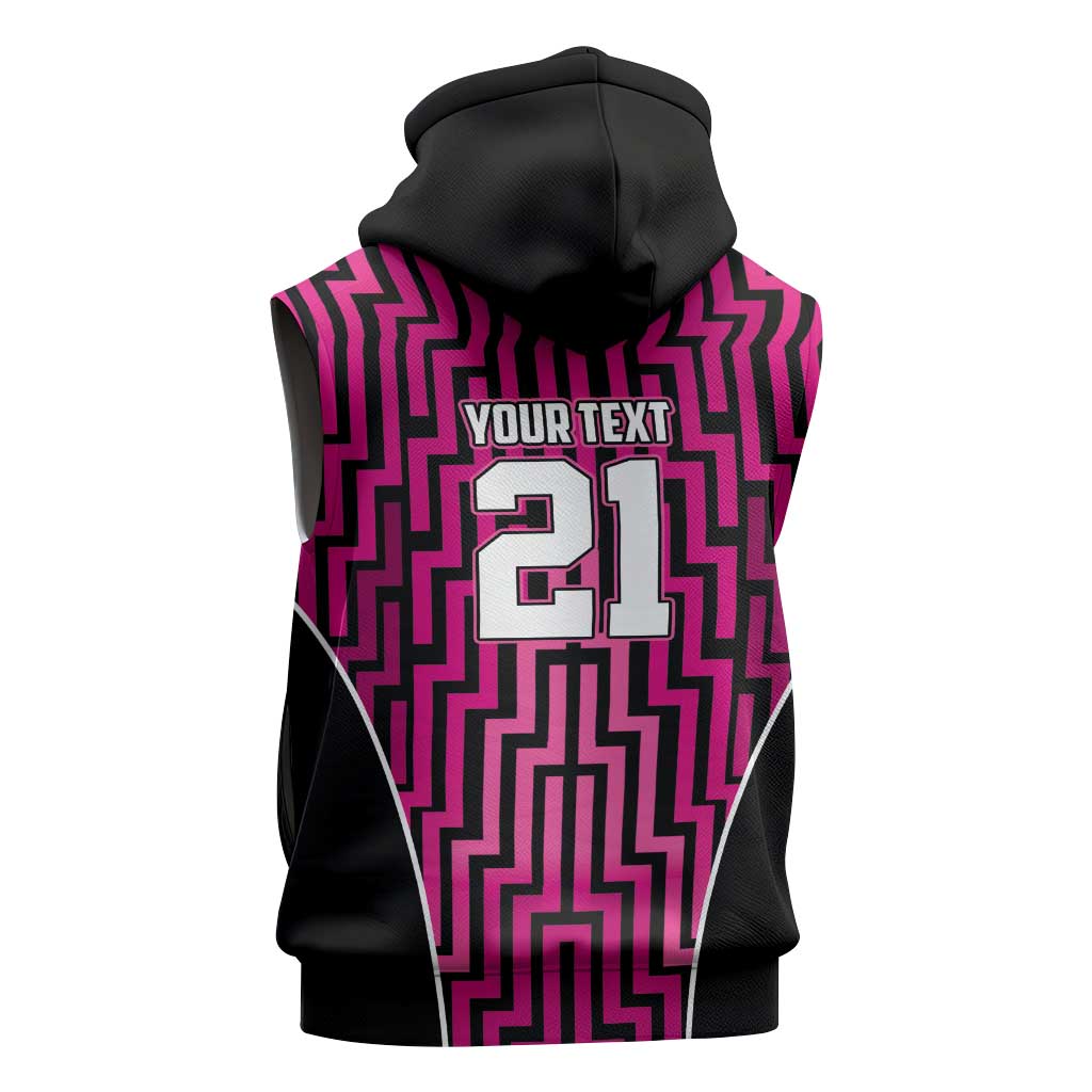 Custom Basketball New Zealand Sleeveless Zip Hoodie Pink Maori Ta Moko Indigenous - Polynesian Pride