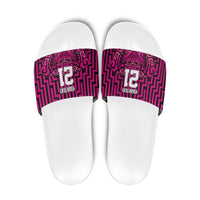 Custom Basketball New Zealand Slide Sandals Pink Maori Ta Moko Indigenous - Polynesian Pride