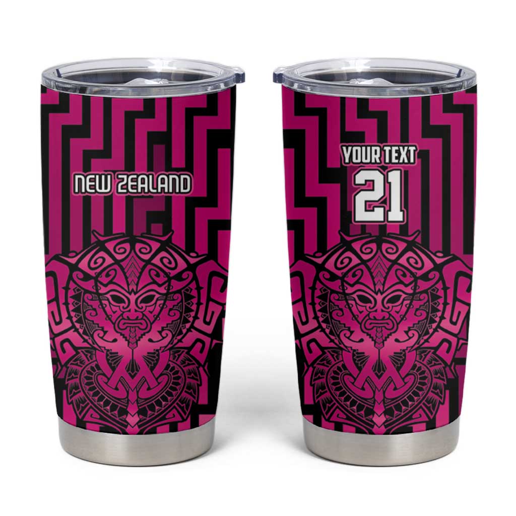 Custom Basketball New Zealand Tumbler Cup Pink Maori Ta Moko Indigenous - Polynesian Pride
