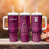 Custom Basketball New Zealand Tumbler With Handle Pink Maori Ta Moko Indigenous - Polynesian Pride