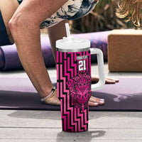 Custom Basketball New Zealand Tumbler With Handle Pink Maori Ta Moko Indigenous - Polynesian Pride