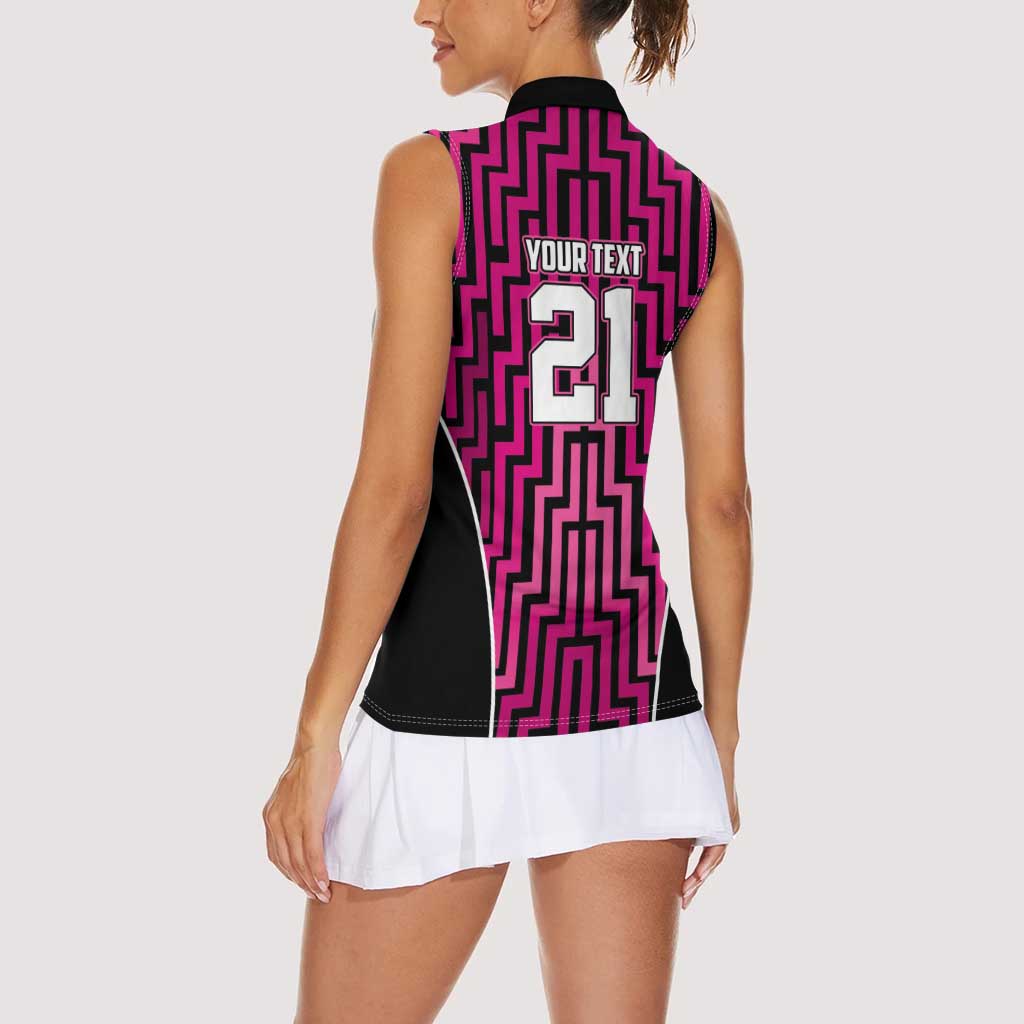 Custom Basketball New Zealand Women Sleeveless Polo Shirt Pink Maori Ta Moko Indigenous - Polynesian Pride