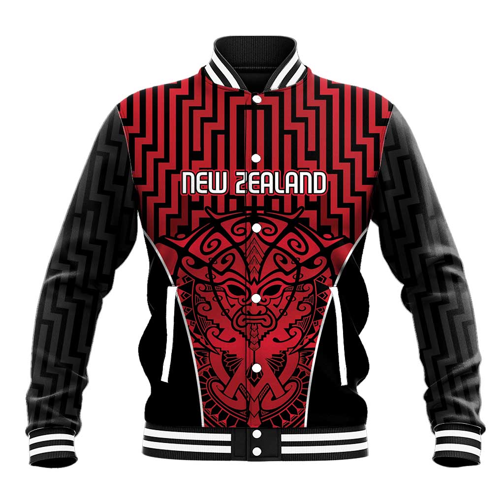 Custom Basketball New Zealand Baseball Jacket Red Maori Ta Moko Indigenous - Polynesian Pride